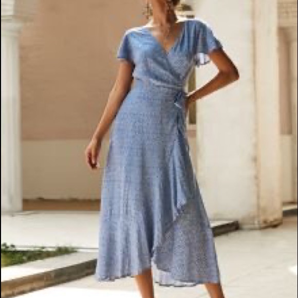 Airy wrap maxi dress blue print - Picture 2 of 3